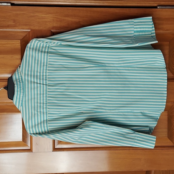 ➕️ Villager Green Striped Fitted Button Down Shirt, Size 16W, Like New - Picture 3 of 7